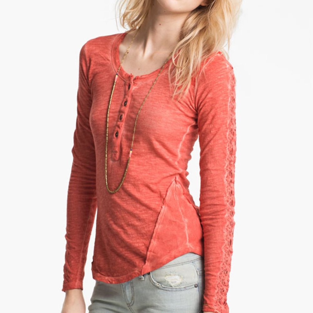 Free people Shell Stitch Lace Top long sleeve lace tee